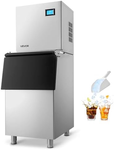 Commercial self cleaning ice maker with storage bin